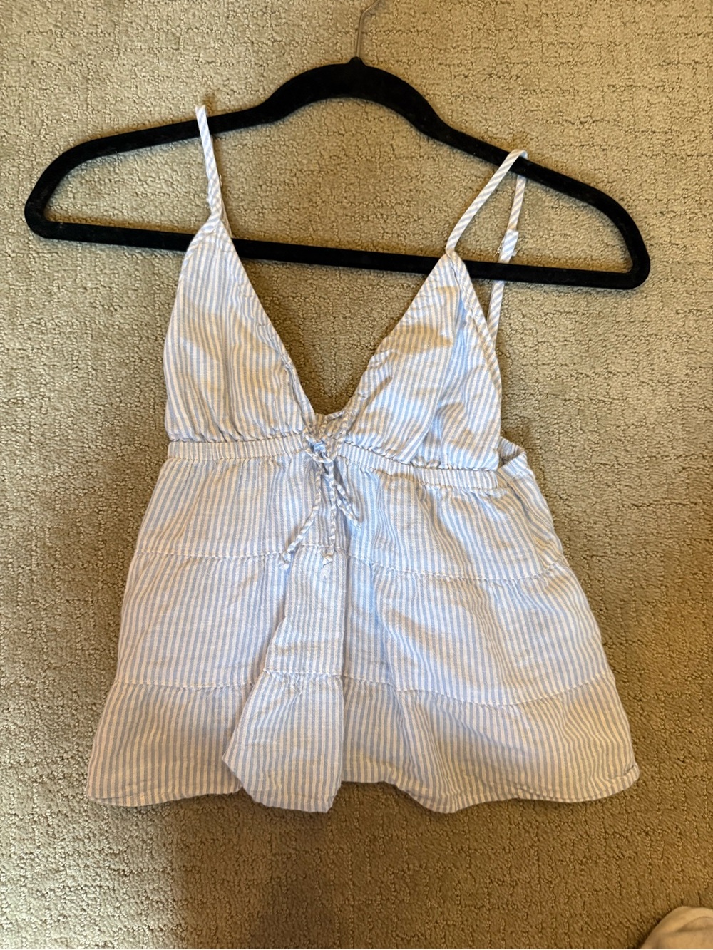 Brandy Melville Blue and White Striped Tie-Front Cami